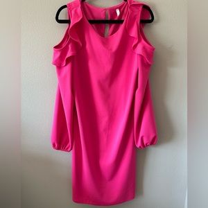 Cold shoulder maternity dress, hot pink